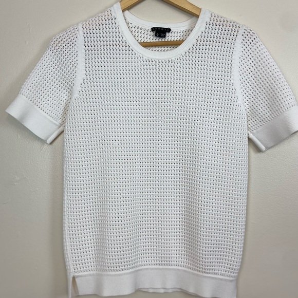 THEORY MESH POINTELLE HEAVY KNIT SHORT SLEEVE BLOUSE TOP - Picture 5 of 7